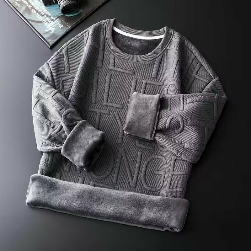 秋と冬のメンズベルベットスウェットシャツプリントラウンドネック長袖トップアウターウェアは文字スウェットシャツを表示しません 秋と冬のメンズベルベットスウェットシャツプリントラウンドネック長袖トップアウターウェアは文字スウェットシャツを表示しません