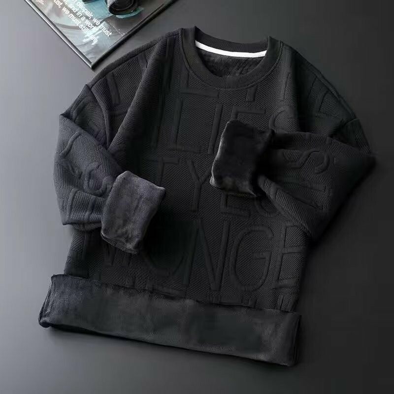 秋と冬のメンズベルベットスウェットシャツプリントラウンドネック長袖トップアウターウェアは文字スウェットシャツを表示しません 秋と冬のメンズベルベットスウェットシャツプリントラウンドネック長袖トップアウターウェアは文字スウェットシャツを表示しません