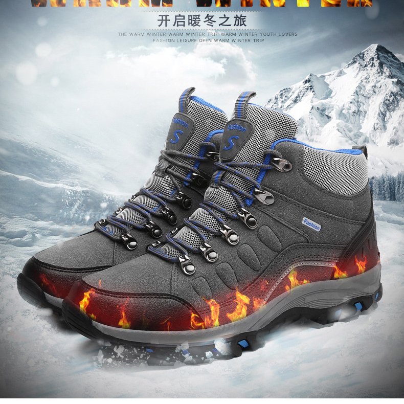 カップル向けの滑り止めアウトドアスノーブーツ   ベルベットの暖かいハイキングシューズ   秋と冬の必需品
