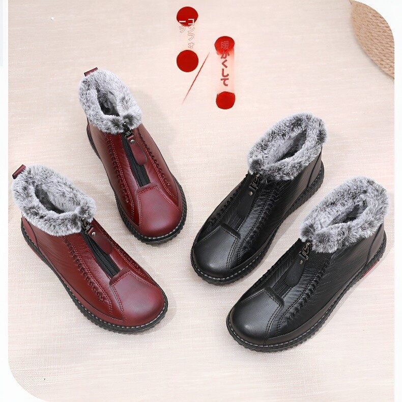 中高年向け冬ベルベット暖かい綿靴フラット滑り止めショートブーツ母親の靴中高年向け冬綿ブーツ