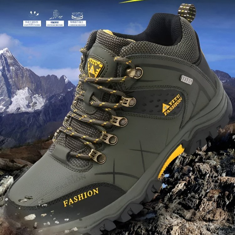 メンズハイキングシューズミッドカットの防水シューズベルベット暖かい綿の靴ハイキング秋と冬の旅行靴革で覆われた防水ハイキング靴