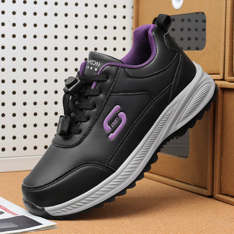 中高年のママシューズ秋冬革製防水運動靴旅行靴高齢者向け婦人靴