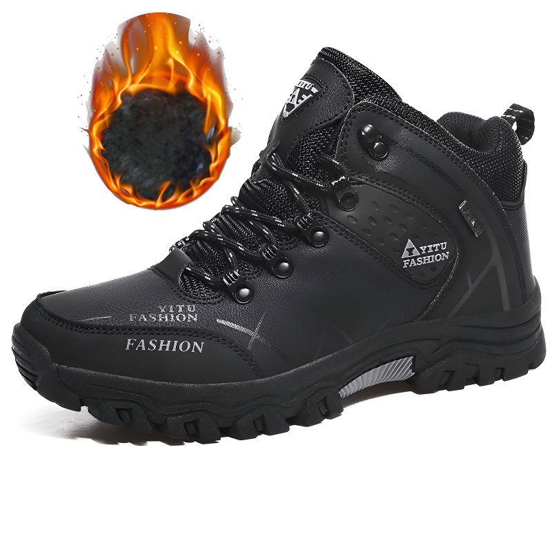 メンズハイキングシューズミッドカットの防水シューズベルベット暖かい綿の靴ハイキング秋と冬の旅行靴革で覆われた防水ハイキング靴