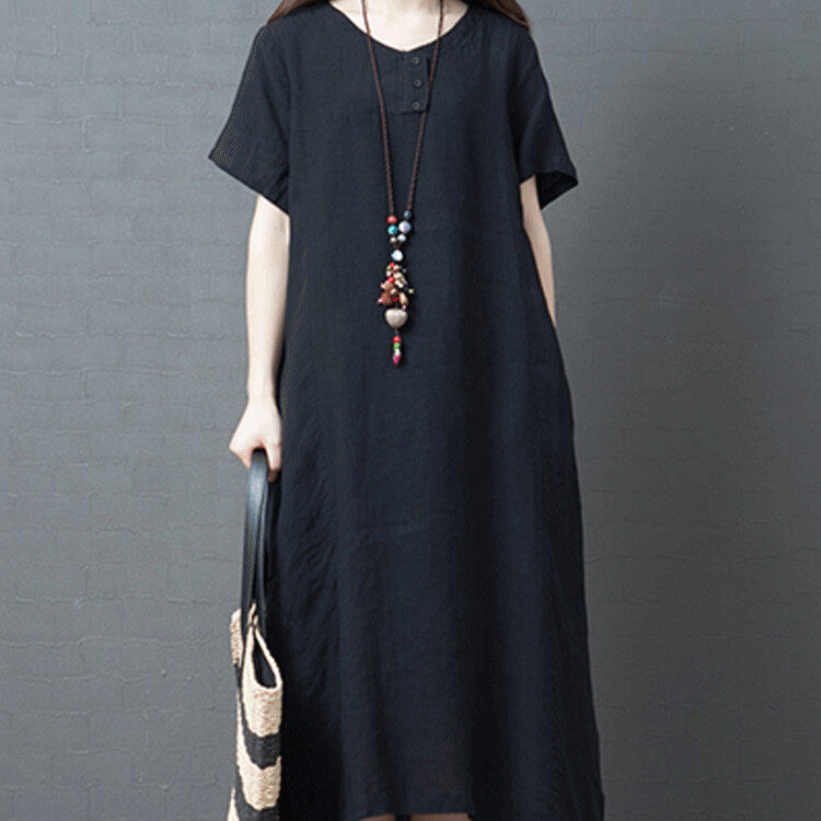 女性の快適なラウンドネックミッドレングスのルーズドレスプラスサイズの女性のドレス快適なラウンドネックルーズドレス