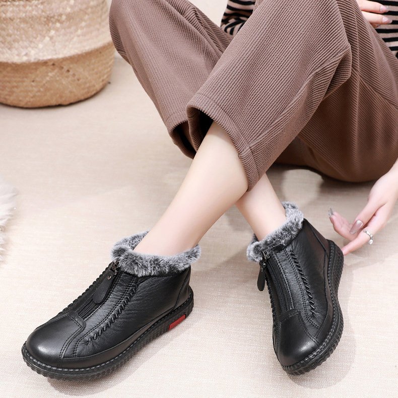 中高年向け冬ベルベット暖かい綿靴フラット滑り止めショートブーツ母親の靴中高年向け冬綿ブーツ