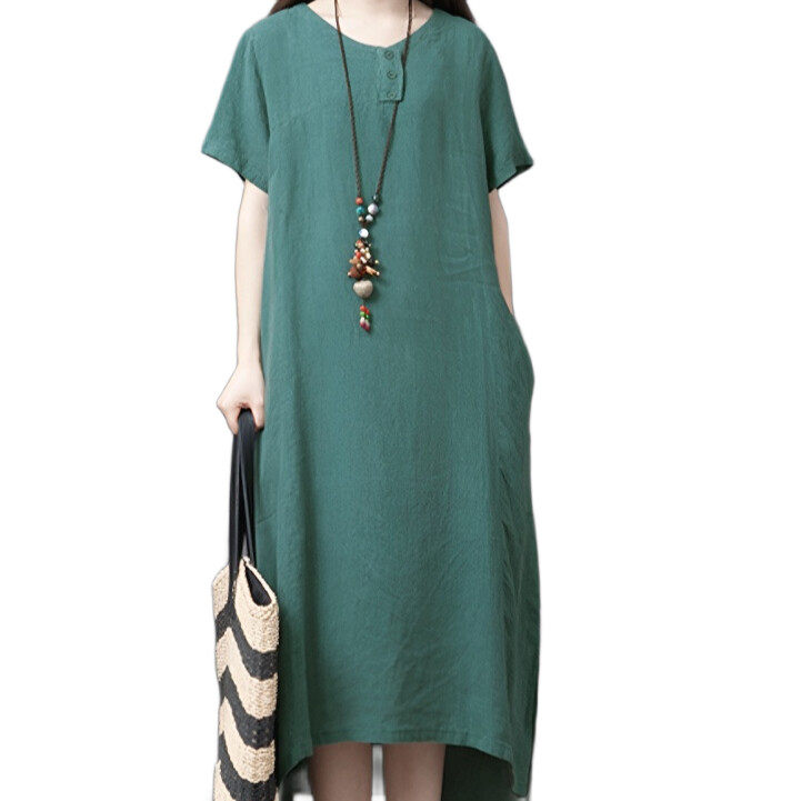 女性の快適なラウンドネックミッドレングスのルーズドレスプラスサイズの女性のドレス快適なラウンドネックルーズドレス