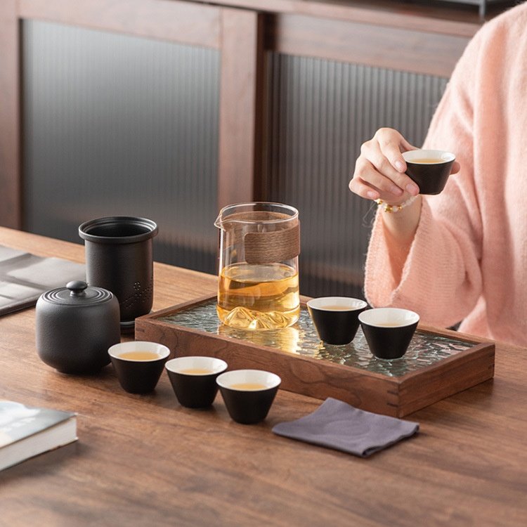 Travel tea set 46 ceramic quick cup teapot glass tea set outdoor teapot