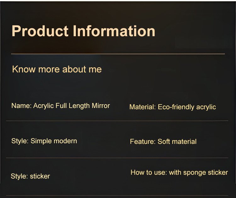 Selfadhesive acrylic wallmounted fulllength mirror