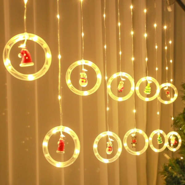 Christmas room curtain lights cartoon shaped light string Santa Claus window decoration lights