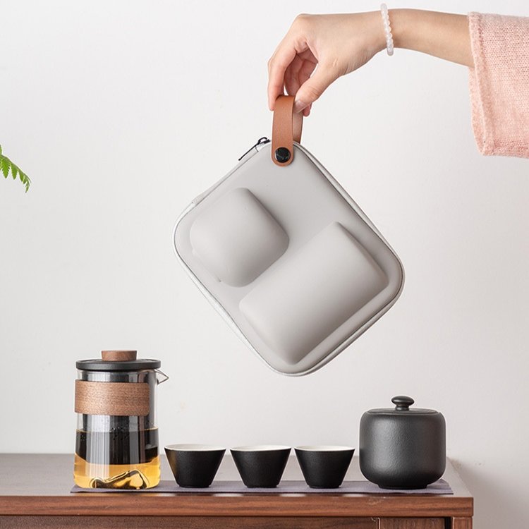 Travel tea set 46 ceramic quick cup teapot glass tea set outdoor teapot
