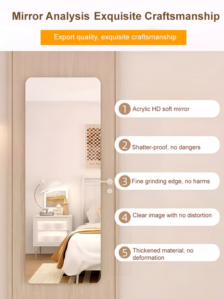 Selfadhesive acrylic wallmounted fulllength mirror