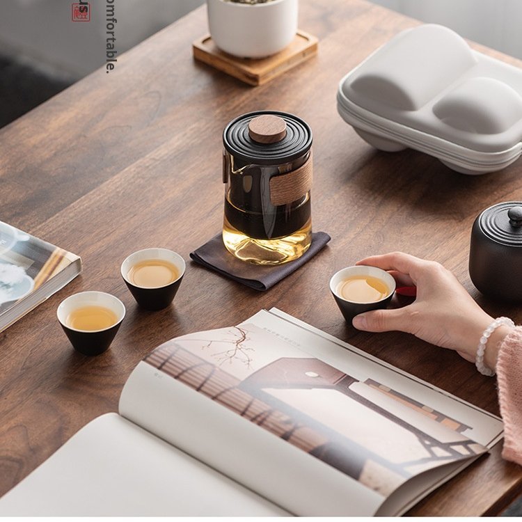 Travel tea set 46 ceramic quick cup teapot glass tea set outdoor teapot